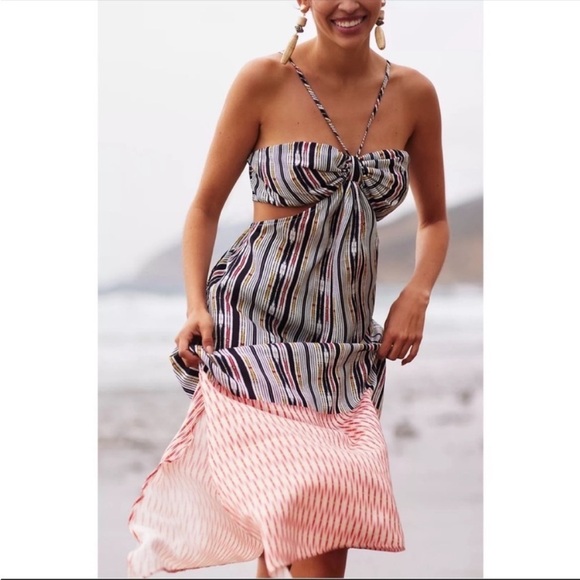 ANTHROPOLOGIE Coverup Cutout Maxi Dress Adjustable Bow Back tie Black XL NWT - Picture 2 of 9